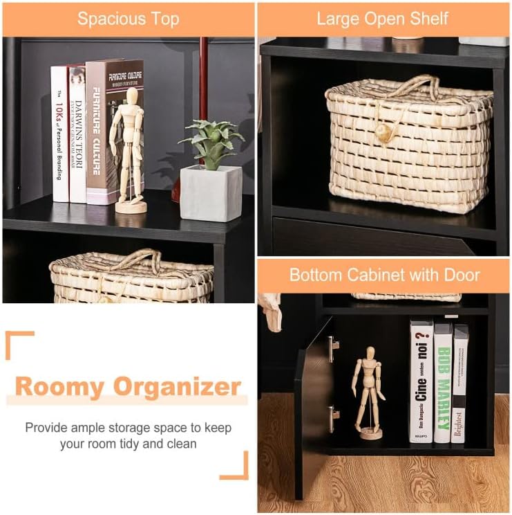 Miniatura 4 de SAFEPLUS Juego de 2 mesitas de noche, mesa auxiliar de estilo industrial retro con cajón, mesita de noche rústica para sala de estar y dormitorio