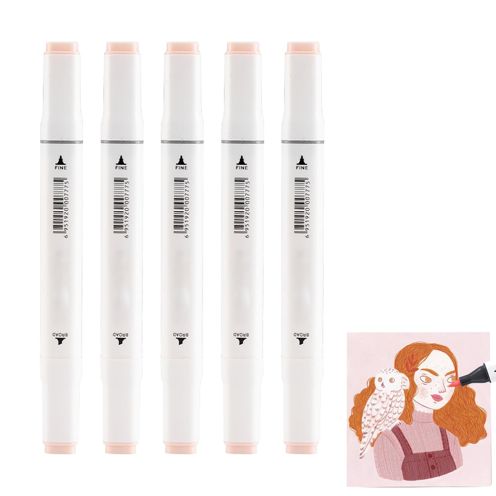 TUKNN Skin Tone Manga Alcohol Marker Brush, Twin Markers, Alcohol Markers for Illustration, Quick Drying Felt Tip Pens, Double Tips, Graffiti Marker Pen, 6 Colours