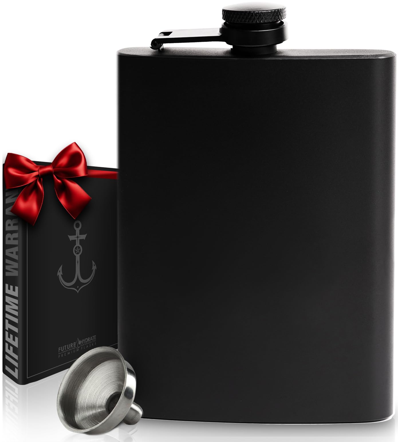 Hip Flask for Liquor for Men and for Women - Stainless Steel Flask - Drinking Flask for Whiskey Alcohol includes flask funnel (Leakproof, Rustproof, 8 ounce, All Black)