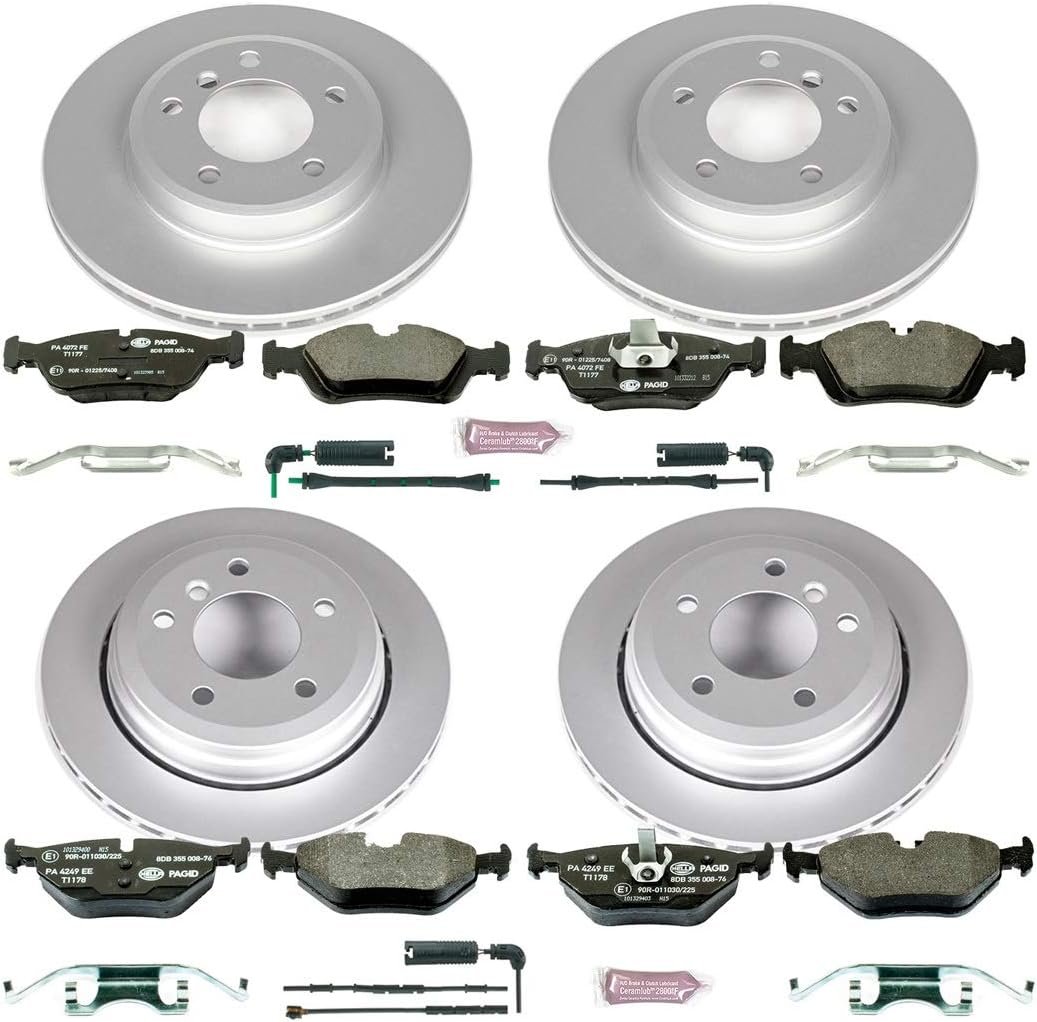 Power Stop ESK874 Front & Rear Euro-Stop Brake Kit BMW and 2 Front & 1 Rear Sensor Wires For BMW 325xi 2001-2005 [Model Specific]