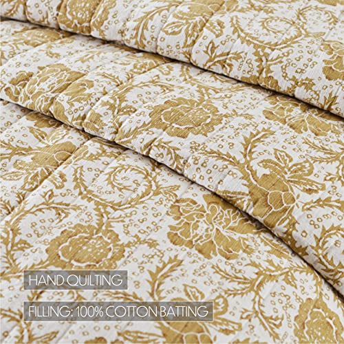 VHC-Brands-Dorset-Farmhouse-Quilt-Reversible-Floral-Queen-Gold-90×90 VHC Brands Dorset Farmhouse Quilt Reversible Floral Queen Gold 90×90