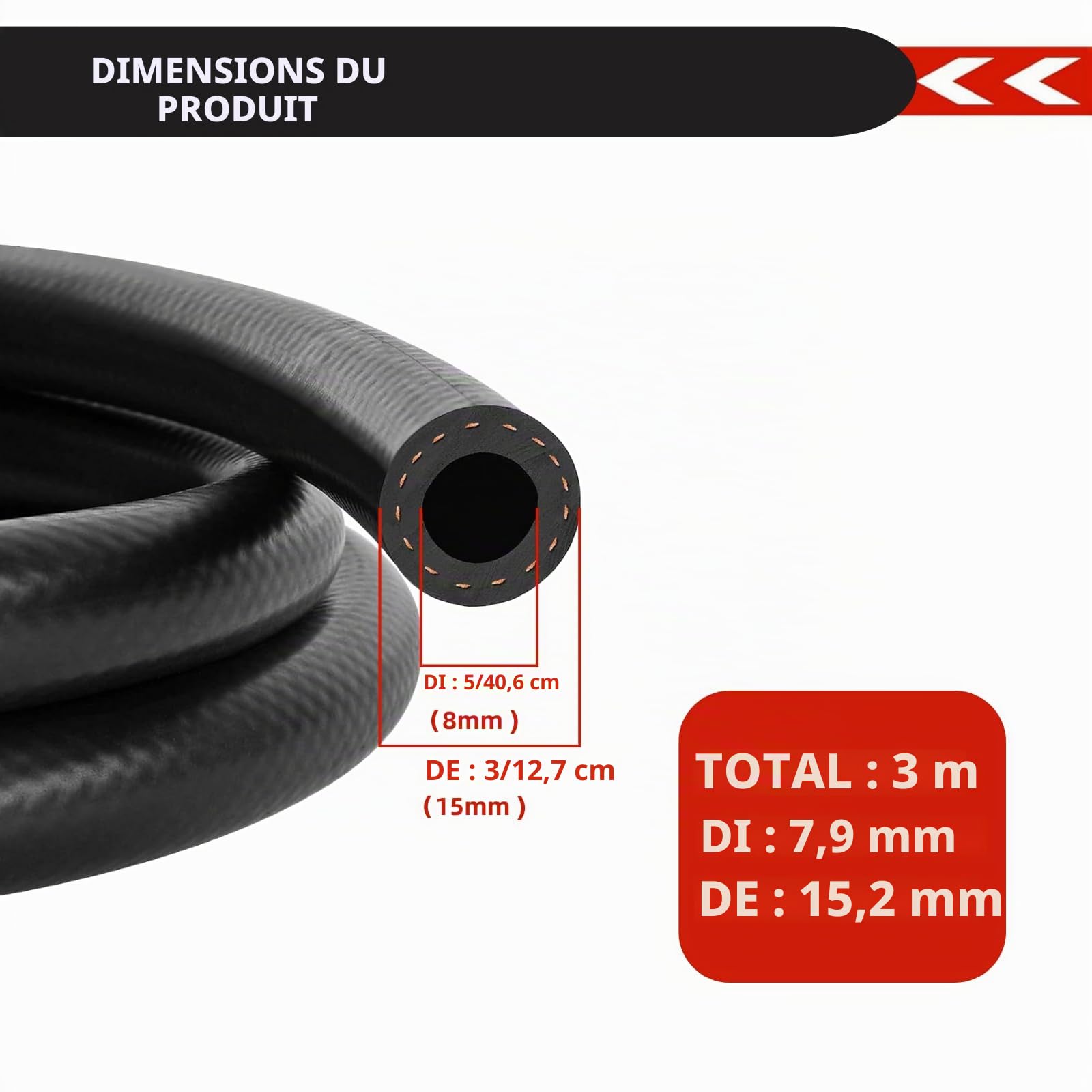 8mm Tuyau de Carburant 3 Mètres Durite Essence Tuyau Durite d'Essence Pour Systèmes De Carburant Automobiles Moteurs, Camions, Voitures, Tracteurs Ou Petits,NBR 300 PSI