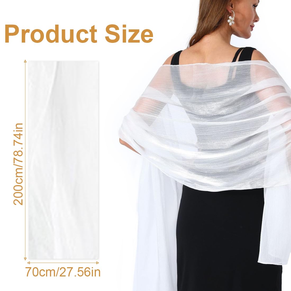 Stola Donna In Chiffon Con Filo Metallico - Argento, Elegante Per Cerimonie, 200x45cm - Foto 7