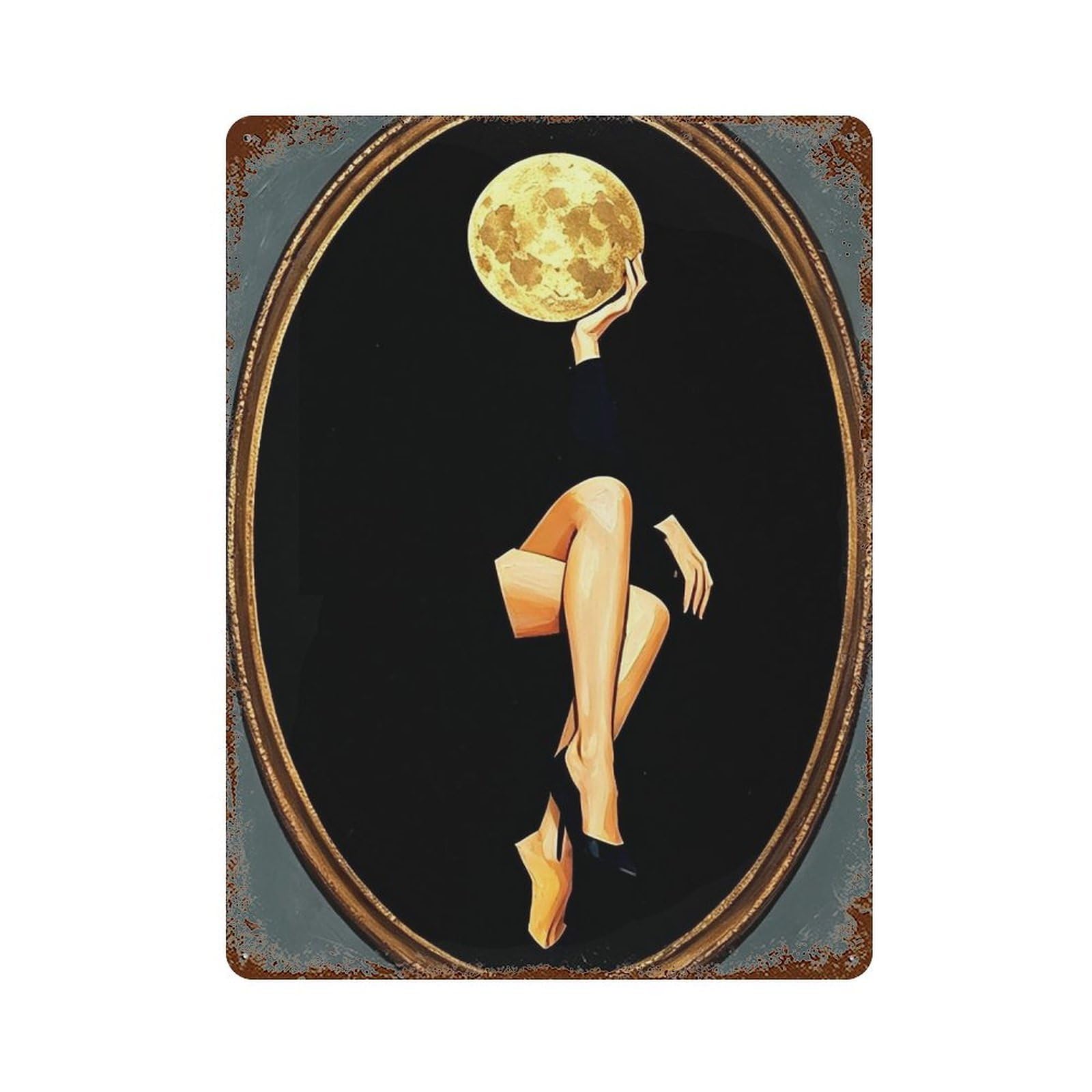 WUJHGRSG Surreal Golden Moon Lady (1) Wall Art Retro Iron Vintage Metal Tin Sign Poster Modern Decor for Home Cofffee Club Bar Shop Style 40x30cm