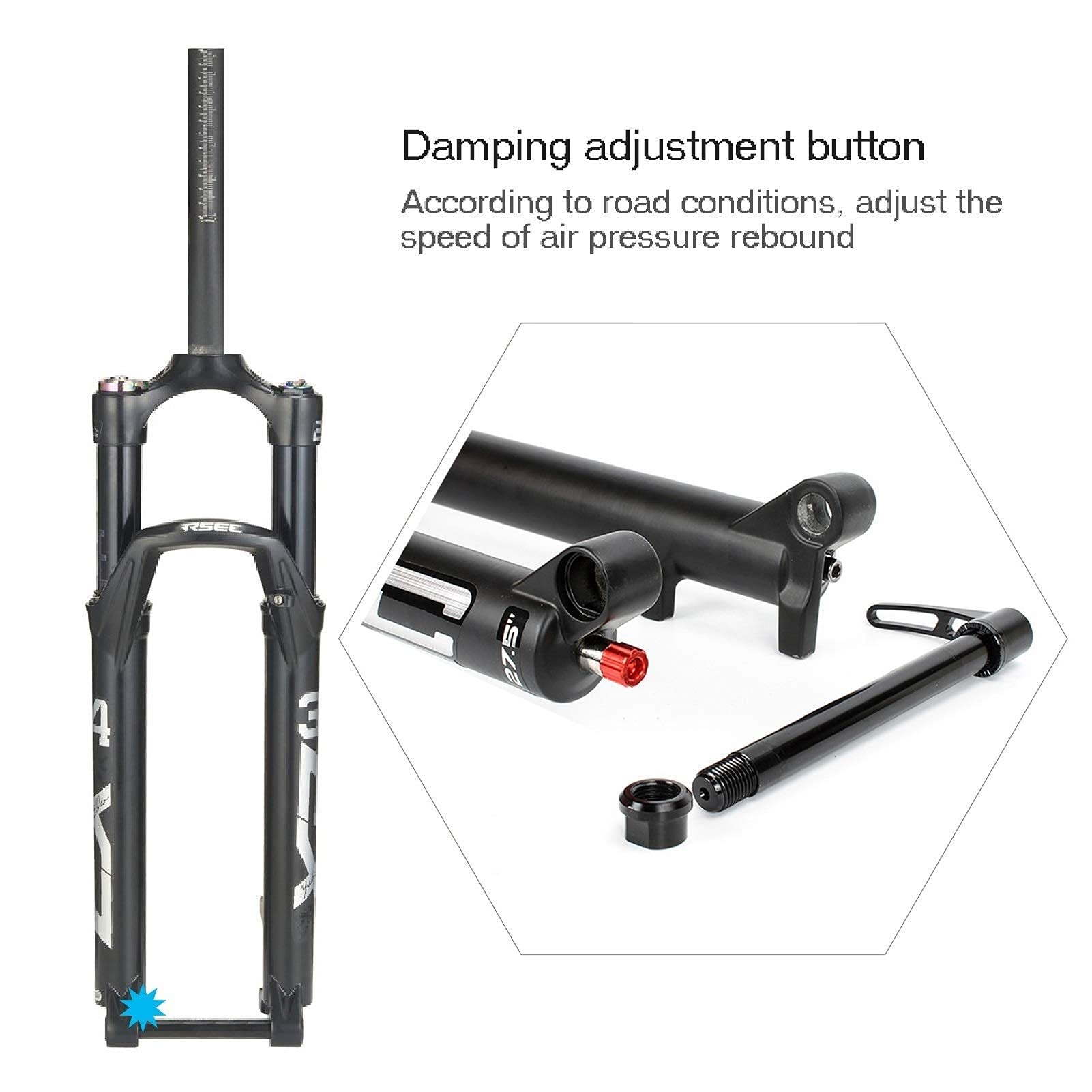 Fourche VTT 27,5 Pouces, Double Chambre à air 26/29, Tube Conique, Amortisseur 1-1/8", débattement 120 mm