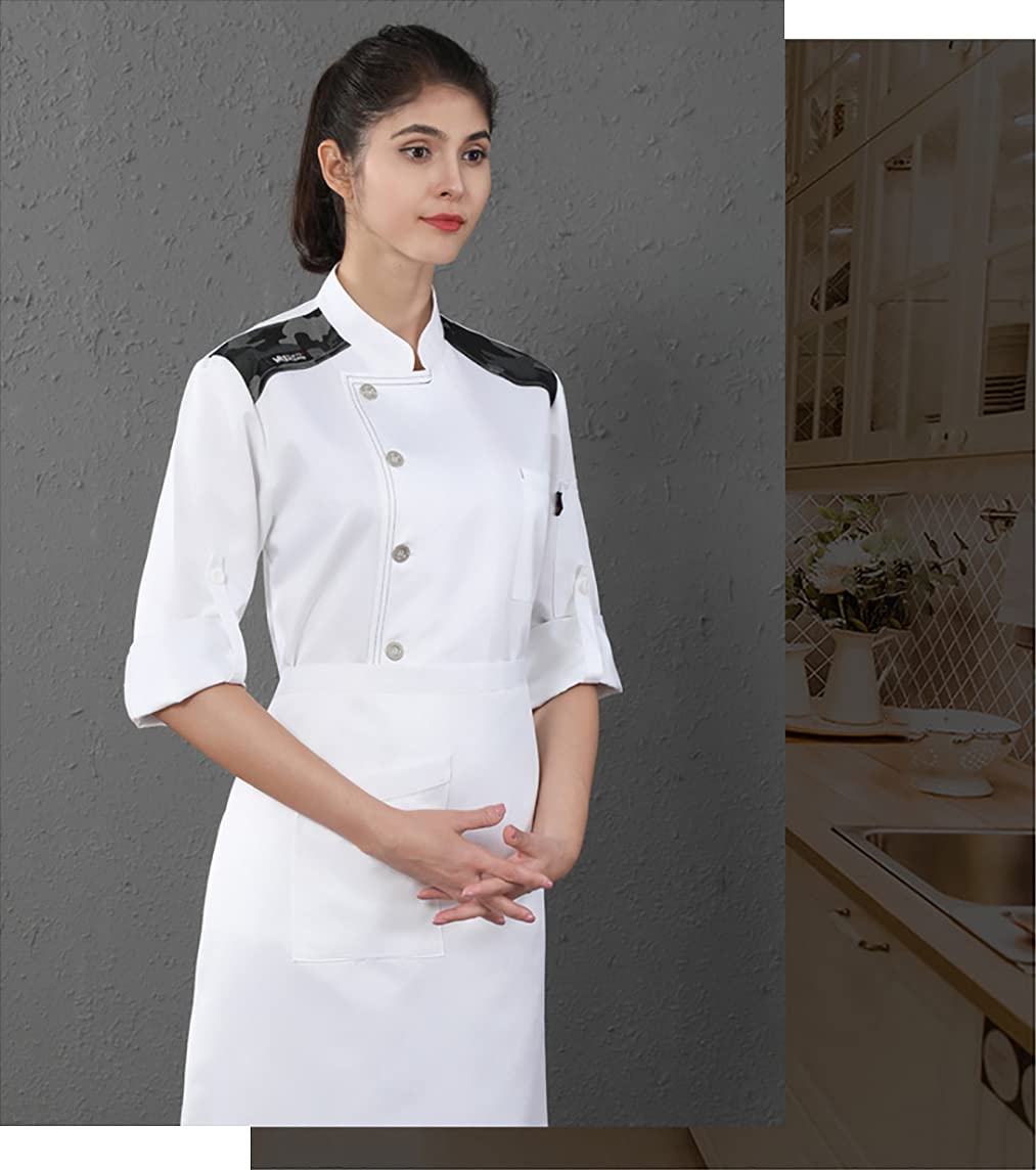Giacca da Cuoco da Donna Uomo Cappotto Giacca da Cuoco a Maniche Lunghe Uniforme da Cuoco Traspirante Top Giacca da Cuoco Unisex Leggera Abbigliamento per Hotel Ristorante Panetteria Fornello,Bianca