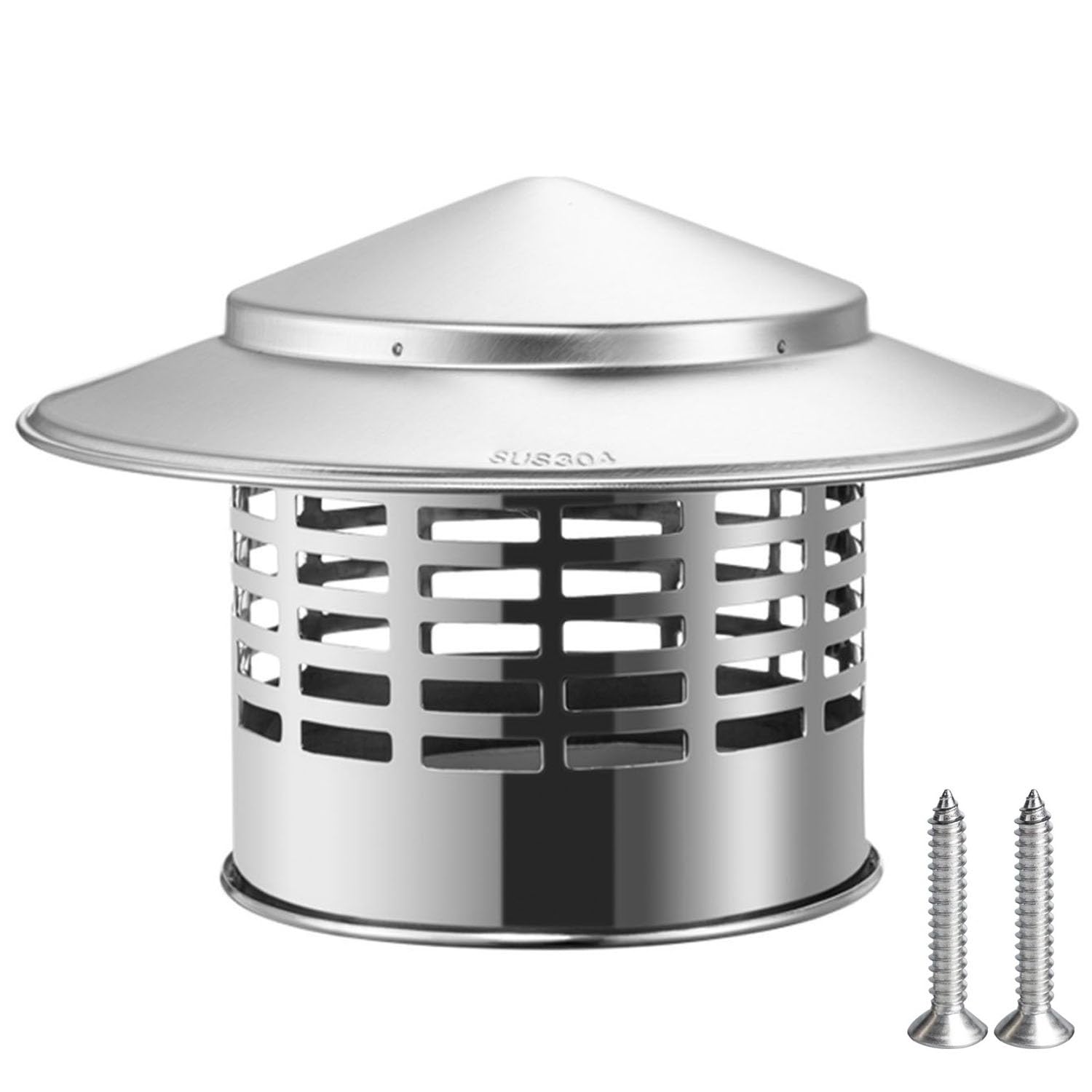 YGLSNVKWQ Stainless Steel Cone Top Chimney Cap, 1.6 2.5 4.3 in Fireplace Flue Cover with Mesh Storm-Proof Animal Guard, Exhaust Rain Caps for Exhaust Stove Pipe Chimney, Easy to Install(6.30")