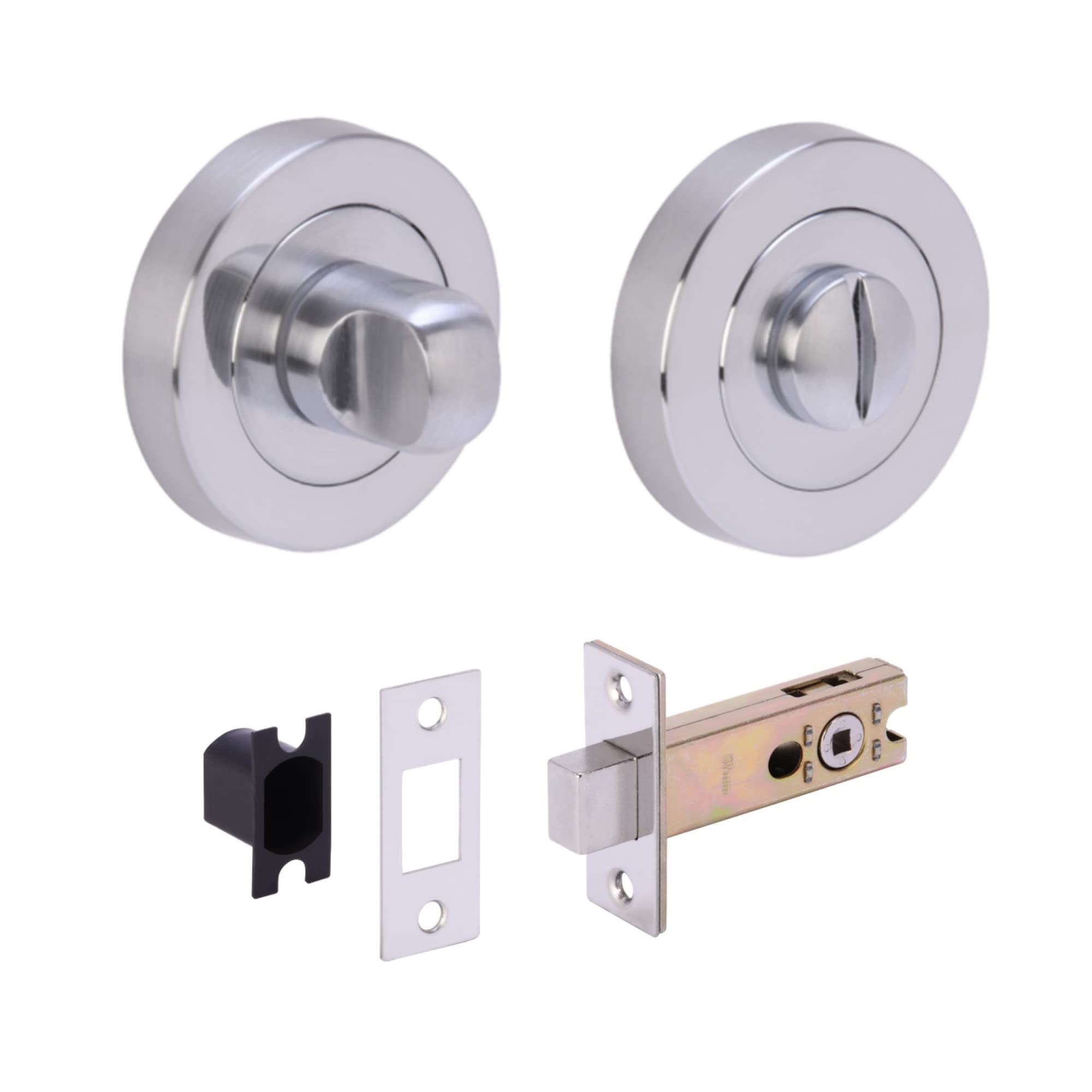 HANDLEZONE® Bathroom Toilet Door Thumb Turn and Release Deadbolt Kit - Satin Chrome - 76mm Bolt with 57mm Backset