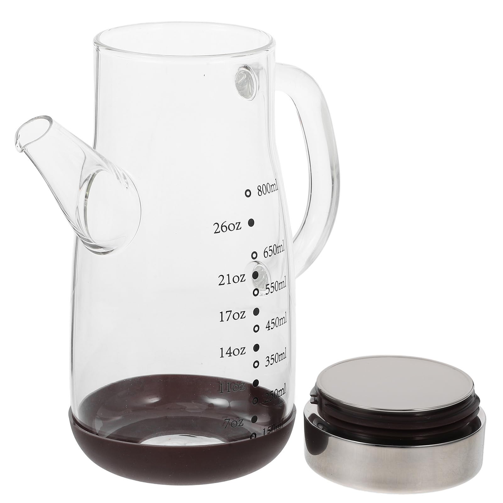 Große Glas Ölflasche mit Silikonverschluss, Edelstahlgriff und Messmarke