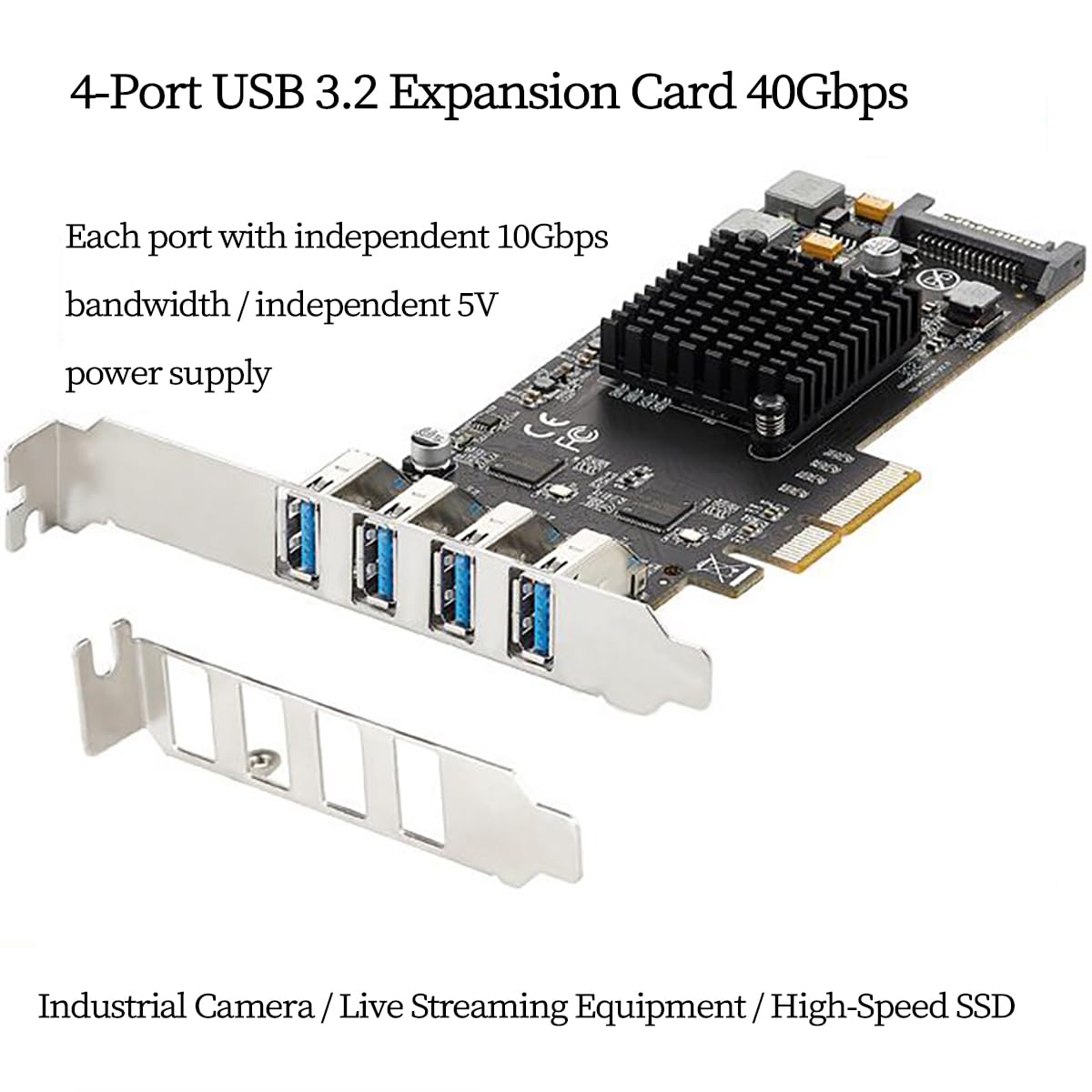 PCIe 3.0 X4 na 4-portowa karta rozszerzeń USB 3.2 Gen2 – szybki przemysłowy adapter USB 40 Gb/s, z 4 niezależnymi portami 10 Gb/s, kompatybilny z komputerami stacjonarnymi i serwerami