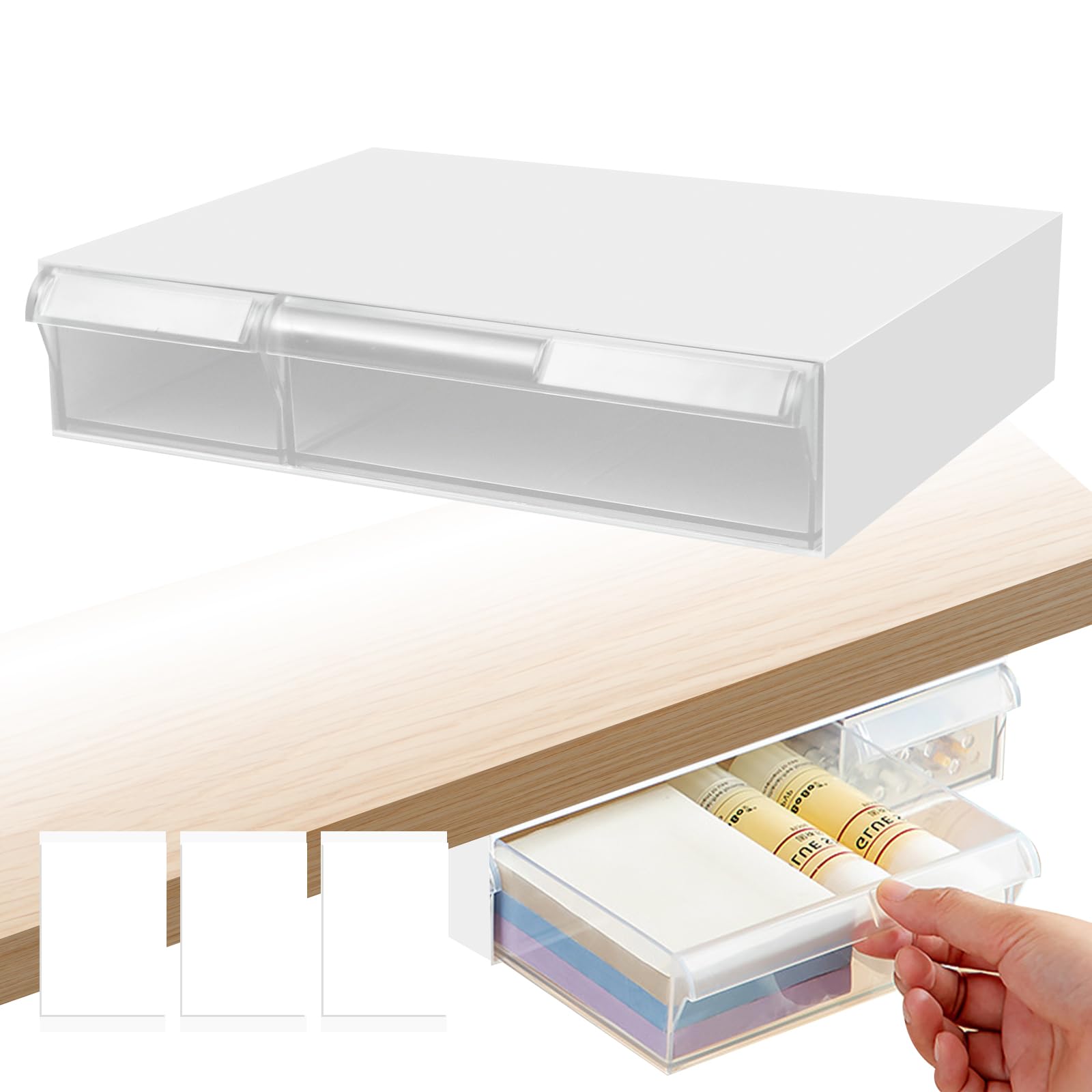 Cassetto Sotto Scrivania Cassetti per Scrivania Autoadesivo,Cassetti Sotto Scrivania Nascosto Trasparente a 2 Scomparti per Toletta Soggiorno