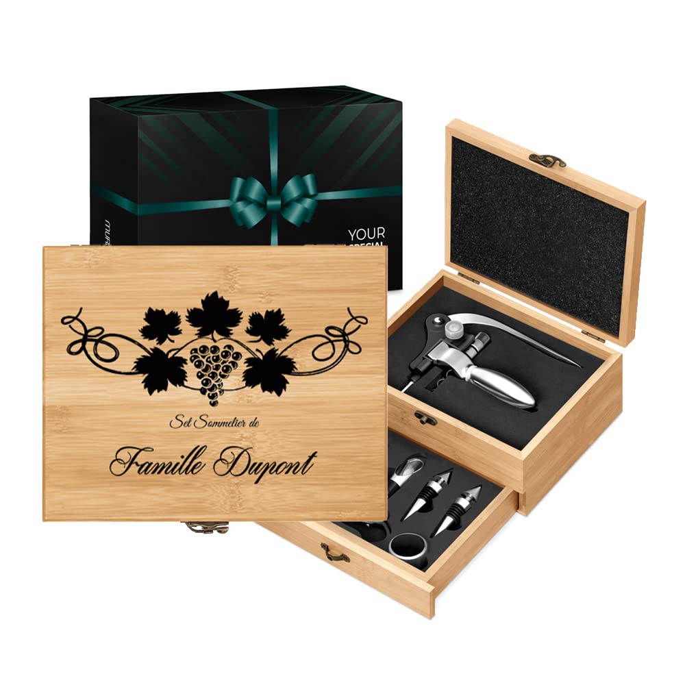 Maverton Tire Bouchon, Coffret en Bambou personnalisé, Accessoires pour vin
