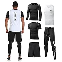 BUYJYA 5 pezzi pantaloni a compressione da uomo camicia top giacca a maniche lunghe