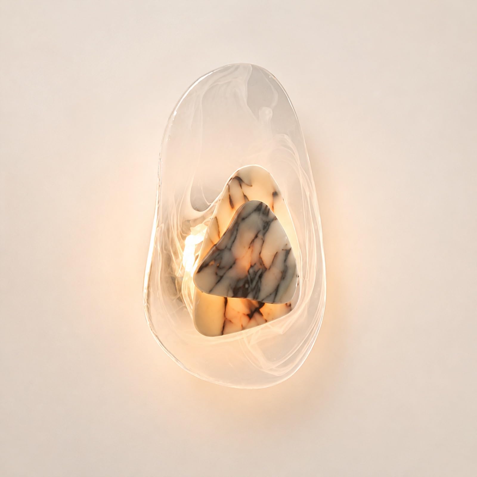 Aplique de pared de mármol natural, lámpara de pared de alabastro | Luz LED moderna de pared de piedra con pantalla de cristal, lámpara de pared interior cableada for sala de estar
