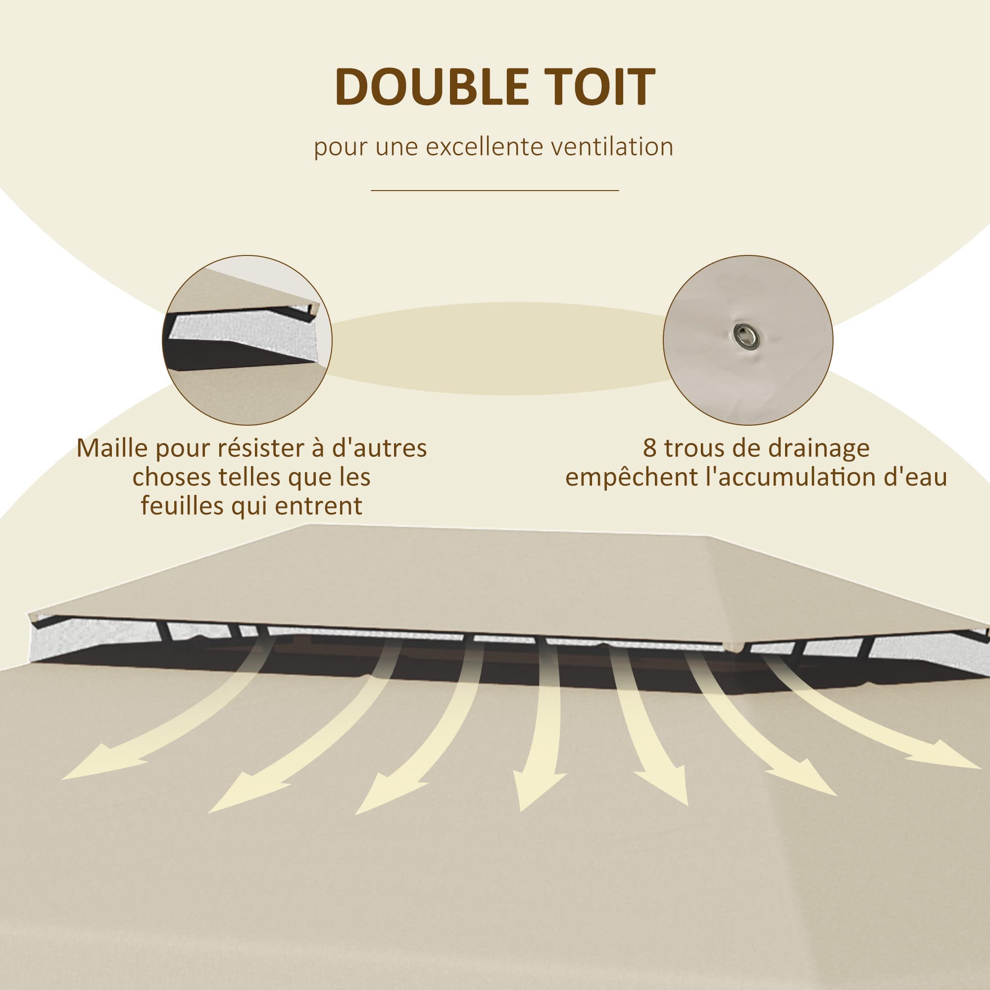 Outsunny Toile de Rechange pour pavillon tonnelle Tente Toit de Remplacement Gazebo de Jardin Tissu Polyester Haute densité 170 g/m² 4 x 3 m Beige
