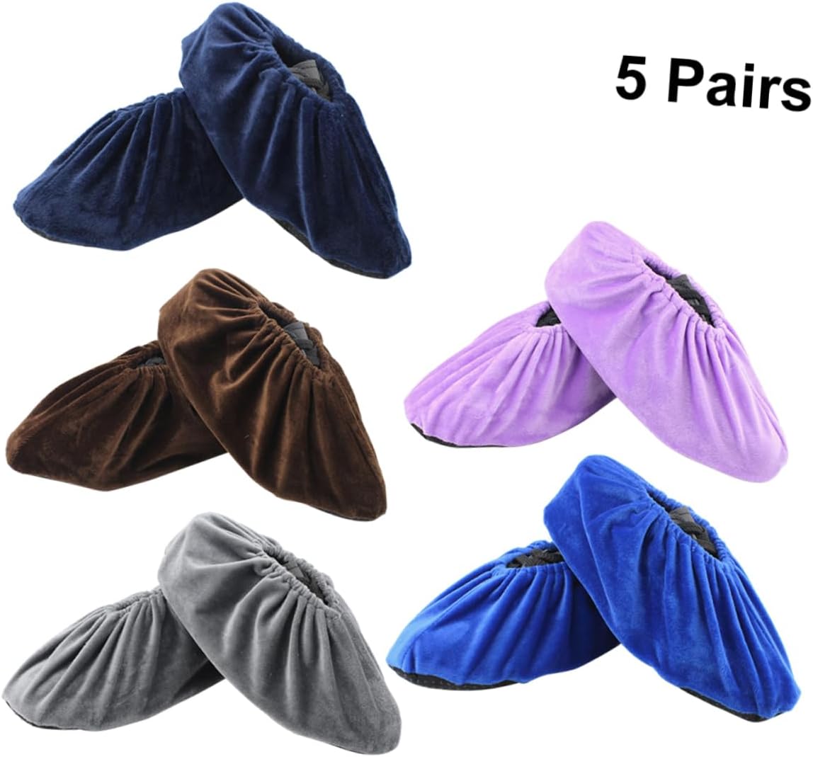 5Pairs Reusable Skid Shoes Cover Washable Overshoes for Indoor and Outdoor Use Comfortable Breathable and Elastic Design Grey