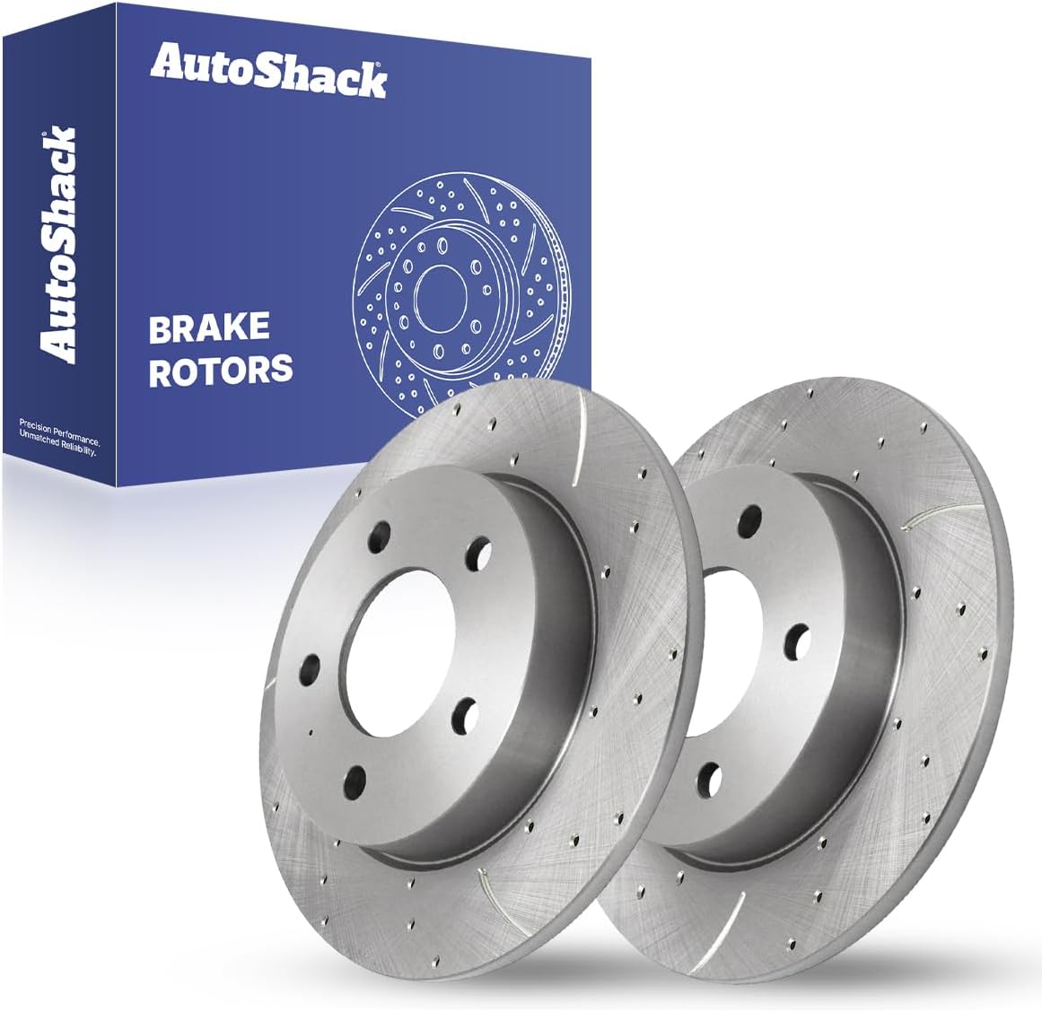 AutoShack Rear Solid Drilled & Slotted Silver Zinc Coated Brake Rotors 2-PC Set Replacement for 2004-2012 Mazda 3 2009-2013 Mazda 3 Sport SilverShield Pro 10.43" (265 mm)