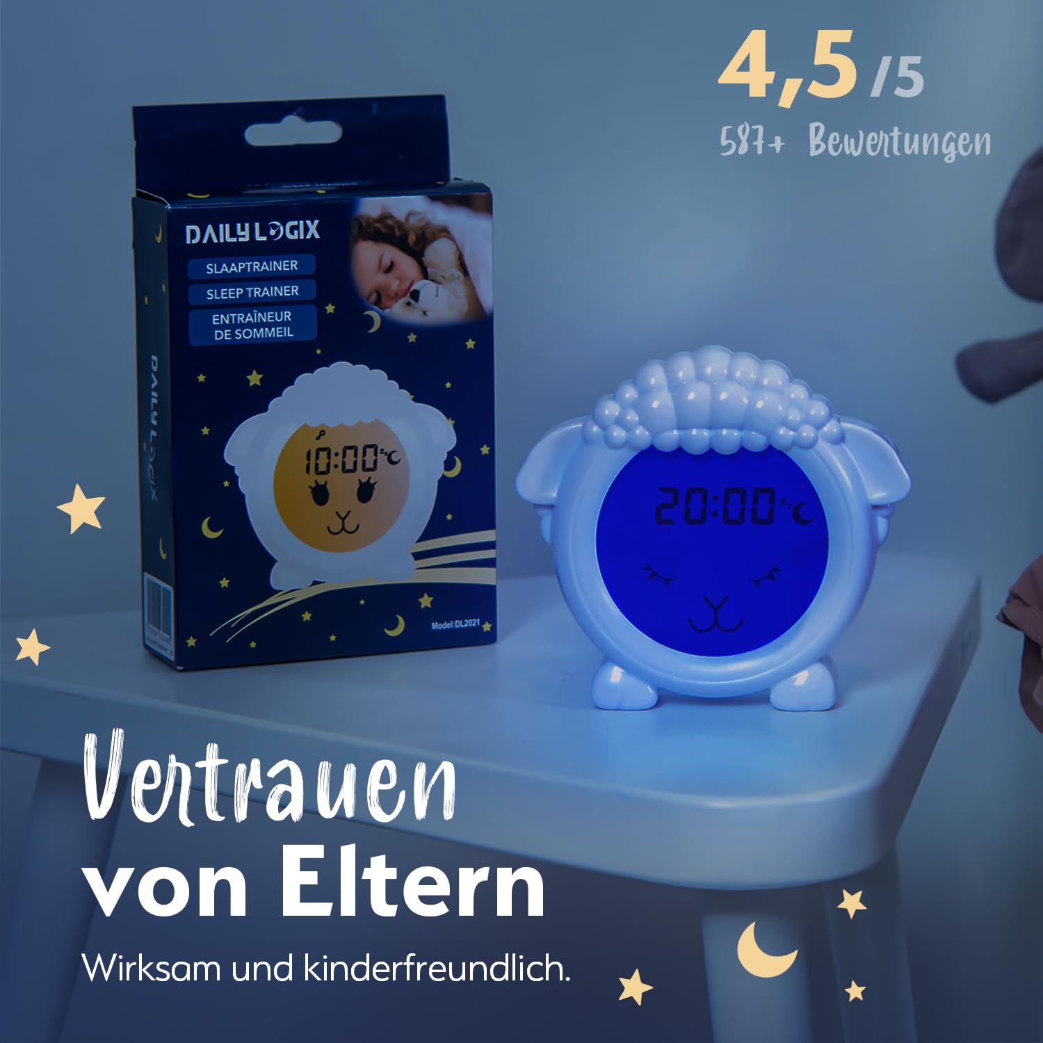 Schlaftrainer, Schaf, Lernwecker für Kinder, LED-Kinderwecker, Lernwecker, Einschlafen und Aufwachen Lernen, Nachtlicht