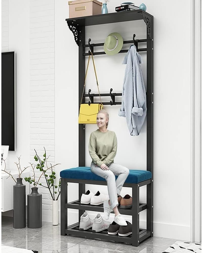 MSHGSKU Entryway Hall Tree with Shoe Storage Coat Rack and Hooks Mudroom nizer with Cushioned Seat Metal Frame Perfect for Hallway or Entrance (Color: C Size: 60x30x172cm)