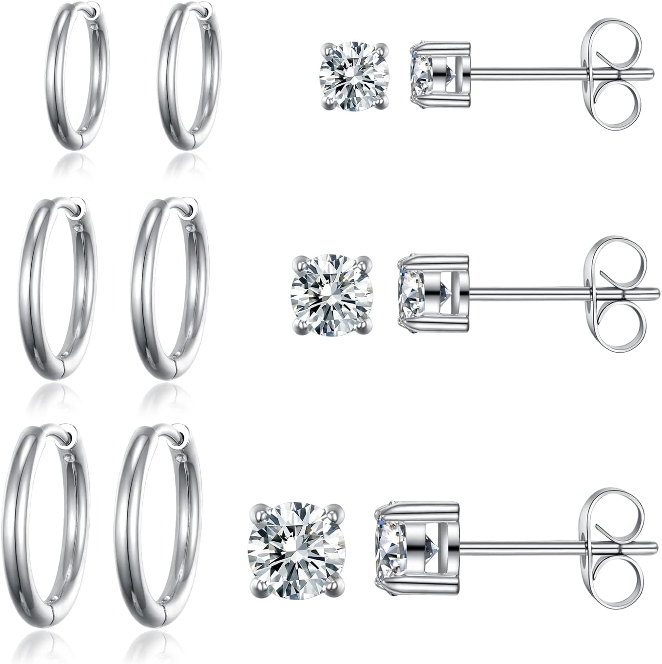 Gemsme 316L Surgical Stainless Steel Earrings Set, Hypoallergenic Huggie Hoop Earrings, Cubic Zirconia Cartilage Hoop Earring Cubic Zirconia for Women Men Cartilage Piercings