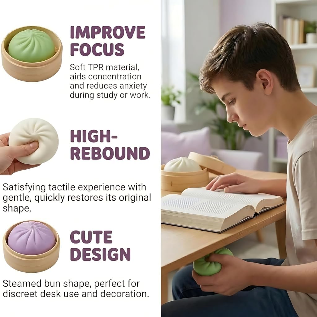 2PCS Squishy Dumpling Mystery Dumpling Squishy, Dumplings Toy for Stress Relief, Large Squeeze Dough Ball Stress Relief Toy for Adults（White & Purple）