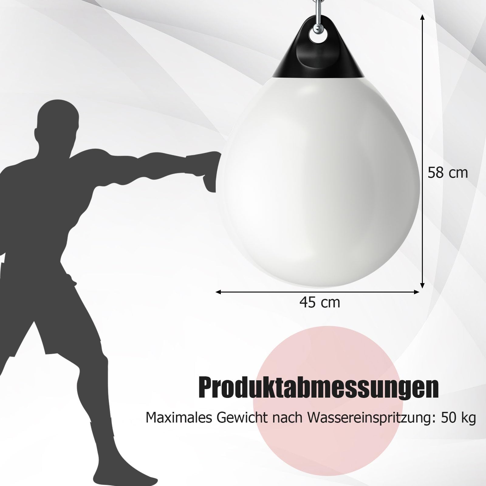 GYMAX Wasserboxsack Ø45cm, Boxing Punching Bag mit Wasser füllbar, hängendes Punchingsack, Schwerer Boxsack für Erwachsene & Jugend