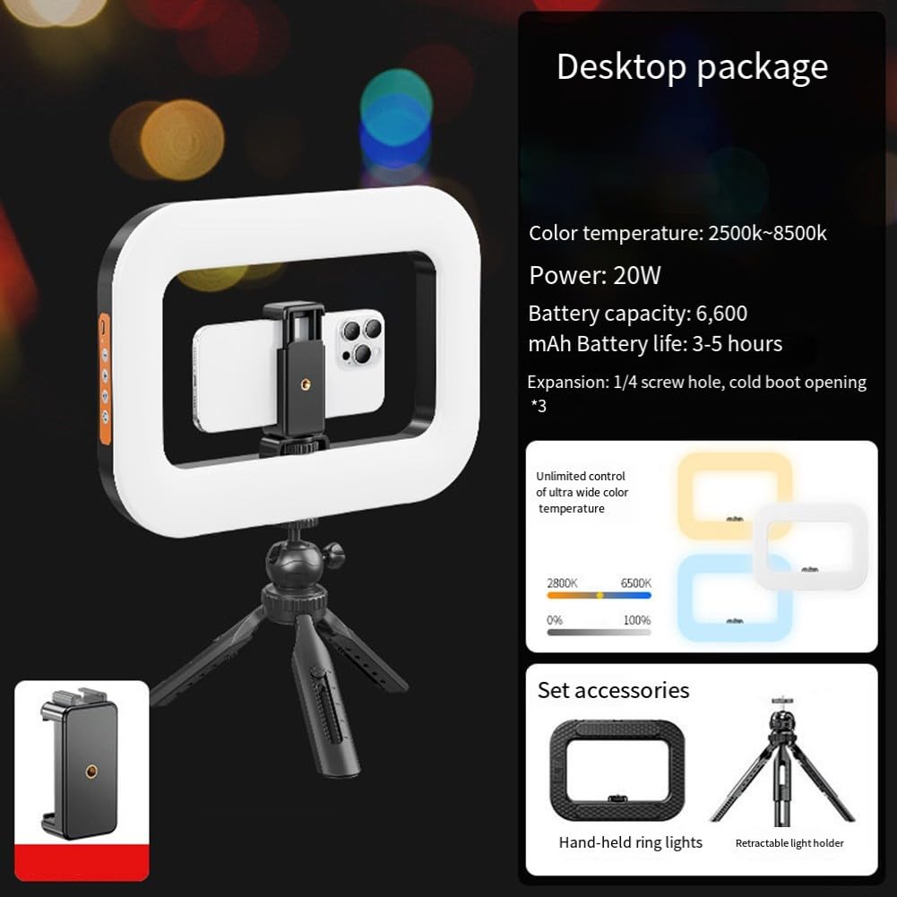 Luce ad anello portatile con batteria ricaricabile da 6600 mAh regolabile Bicolor LED Luce di riempimento Fotografia-Illuminazione per Smartphone Video