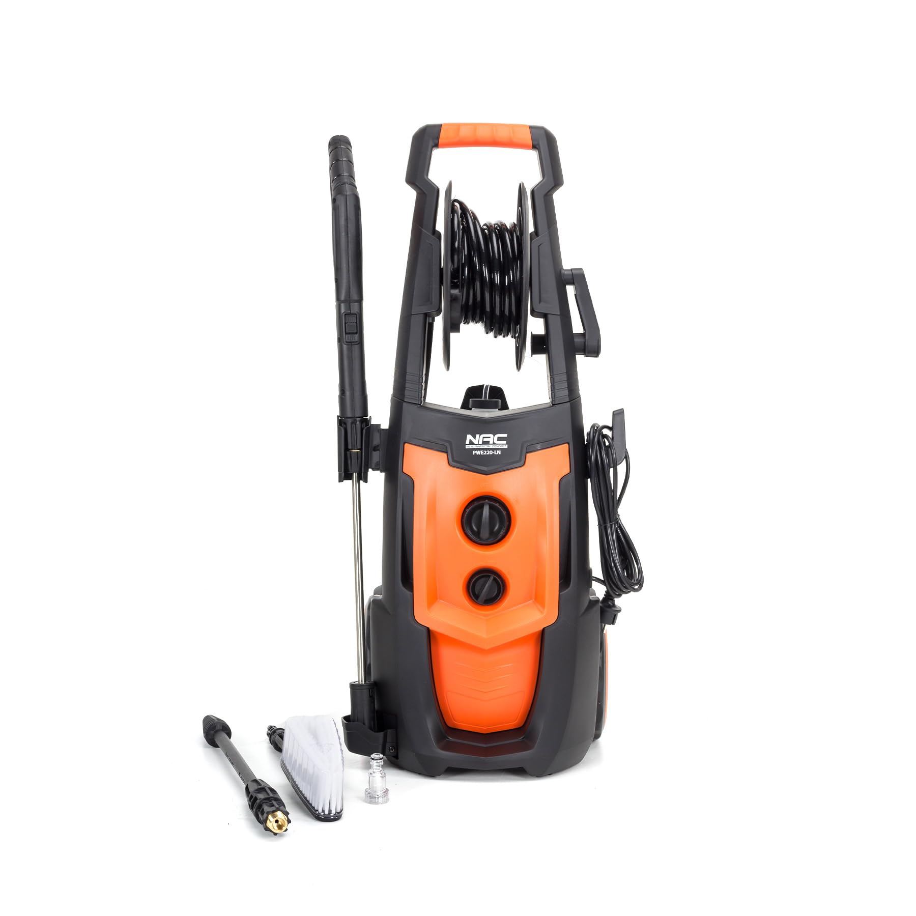 NAC Limpiadora de Alta Presión 2200W 170 Bar - Limpiadora a Presión Compacta - Portátil (11 kg) - Bomba de Aluminio 450 l/h, Manguera de 5m en Enrollador para Coche y Jardín New American Concept