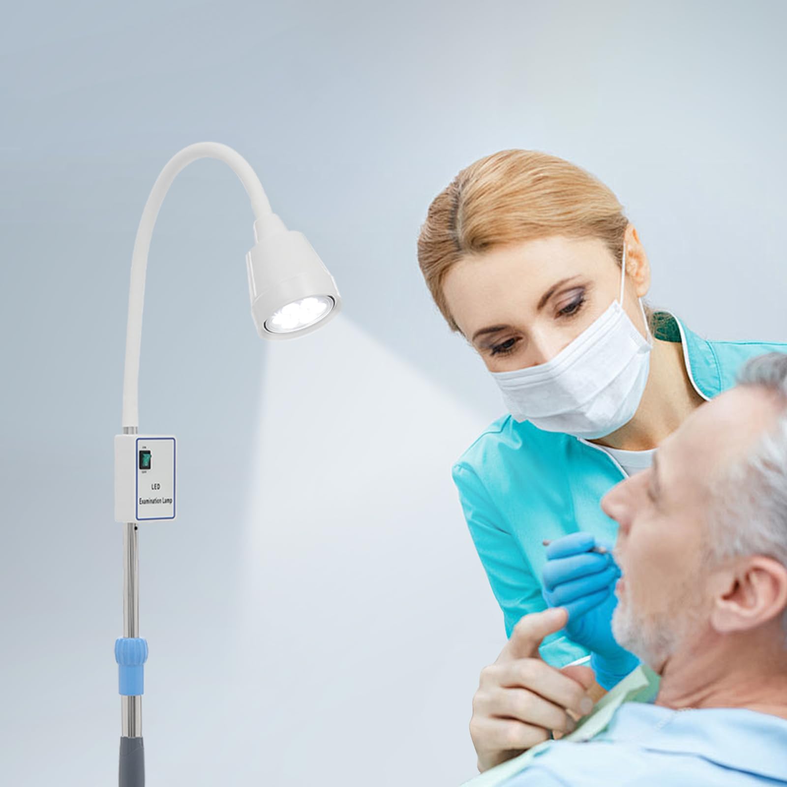 Lampe d'examen chirurgical LED - Lampe d'examen médical - Lampe de sol rotative à 360° - Éclairage dentaire et oral - Hauteur réglable