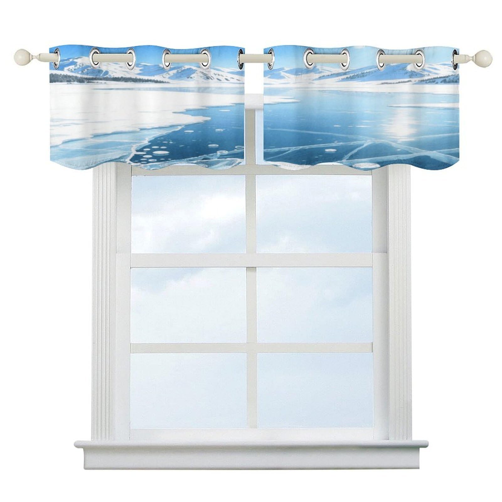Fekiloot Style Ice Lake And Snow Mountain Short Curtains Valance Curtain