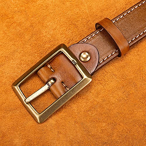 Holmanse Italian Full Grain Leather Belt Men Solid Brass Buckle Western Cowboy Belt For Jeans 1.5 Wide 7 Holes Gift Box Packaging #TOP4