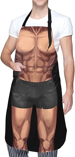 Perinsto Muscle Man Delantal impermeable con 2 bolsillos para cocinero divertido delantales baberos para cocinar hornear pintura jardinería aseo