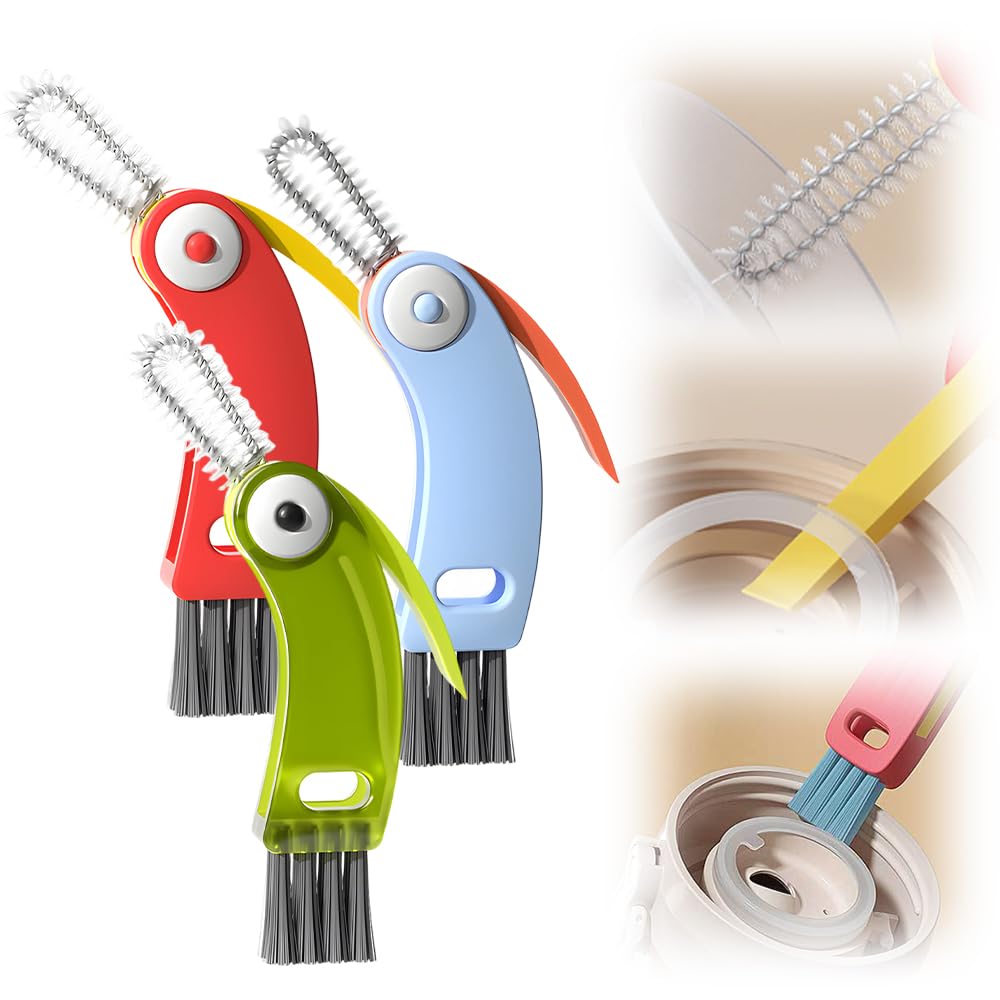 Gyjzzw 3 Pcs 3 In 1 Cup Lid Cleaning Brush, Multifunctional Insulation Bottle Cleaning Tools, Cup Lid Gap Cleaner, Home Kitchen Crevice Brush Tools (3 Pcs)