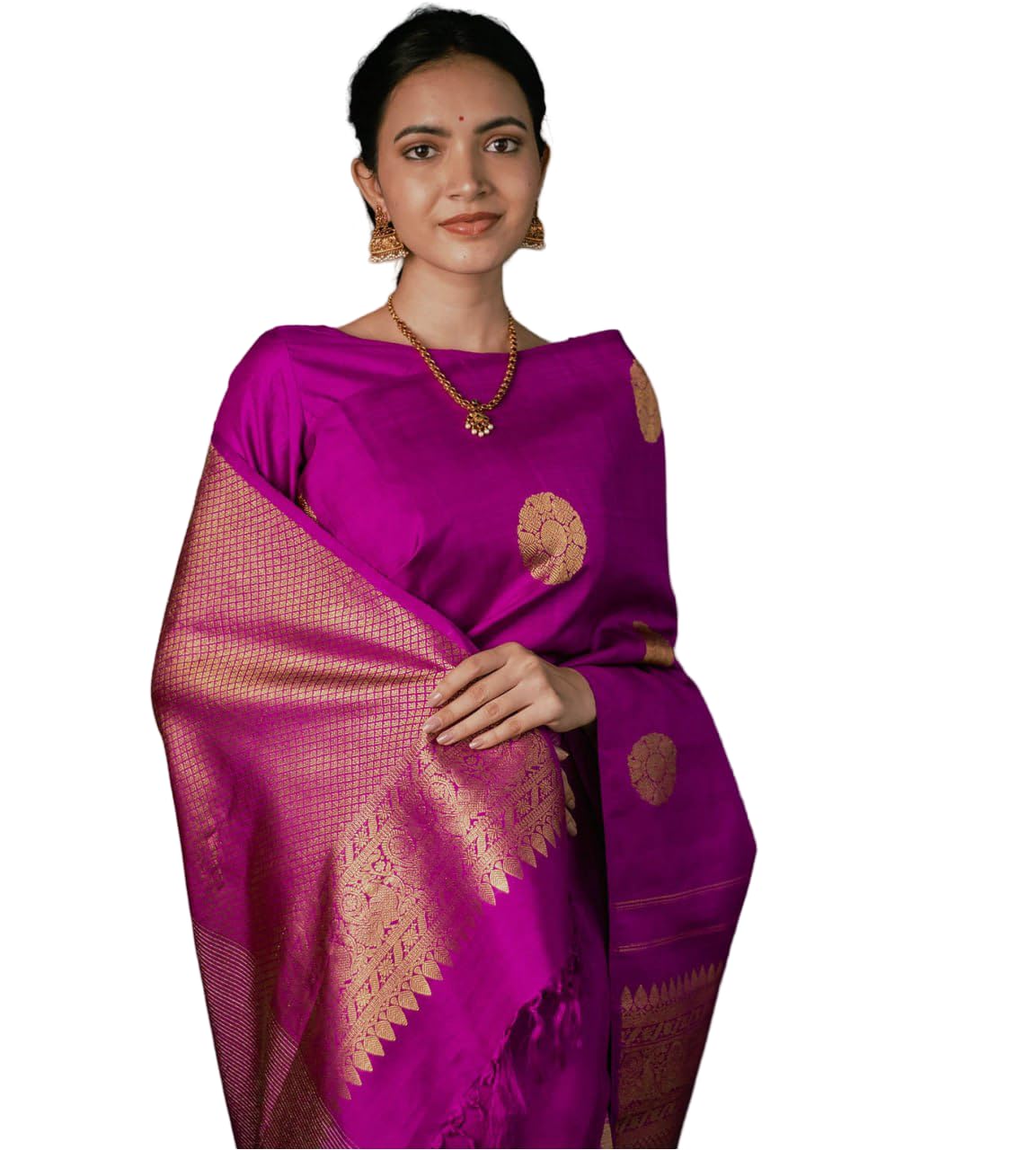 Flosive Women's Hot Pink Kanjivaram Wedding Silk Saree With Blouse