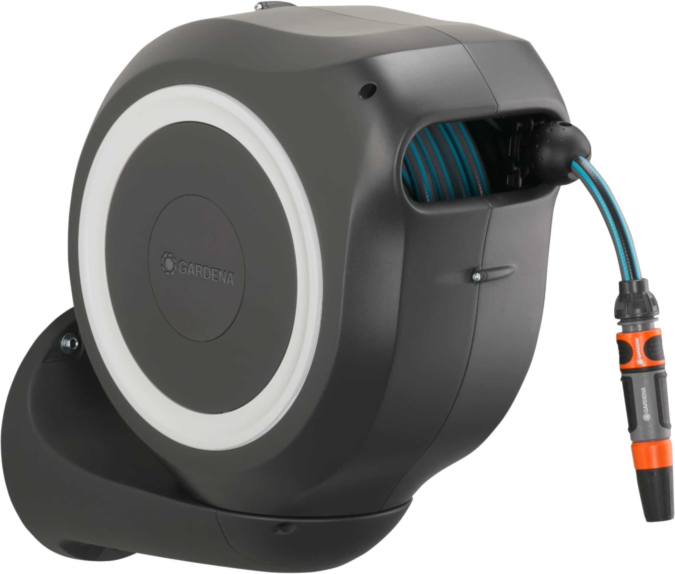 Wall-Mounted Hose Box Rollup M 20 m: Flexible Watering for Medium-Sized Gardens, Swivel Hose Reel, with wall Bracket, System Parts and Nozzle, Including 20 m Gardena Hose (18612-20)