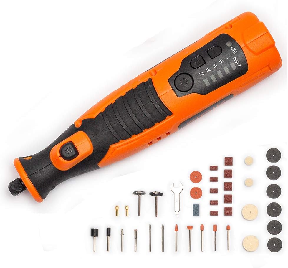 Cordless Rotary Tool: 8V Li-ion CRT324-BS Mini Rotary Multi-Tool Kit with 5 Variable Speed, 4 Front LED Lights, 40pcs Accessories Kits for Carve,Trim,Cut and Polish in DIY Repains,Hobbies&Craftworks