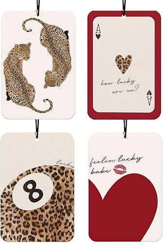 Miniatura 16 de Ambientador de Coche Retro con Lazos de Leopardo 4 Piezas, Accesorios de Coche con Estampado de Guepardo Bola 8 de la Suerte para Interior, Lazos de