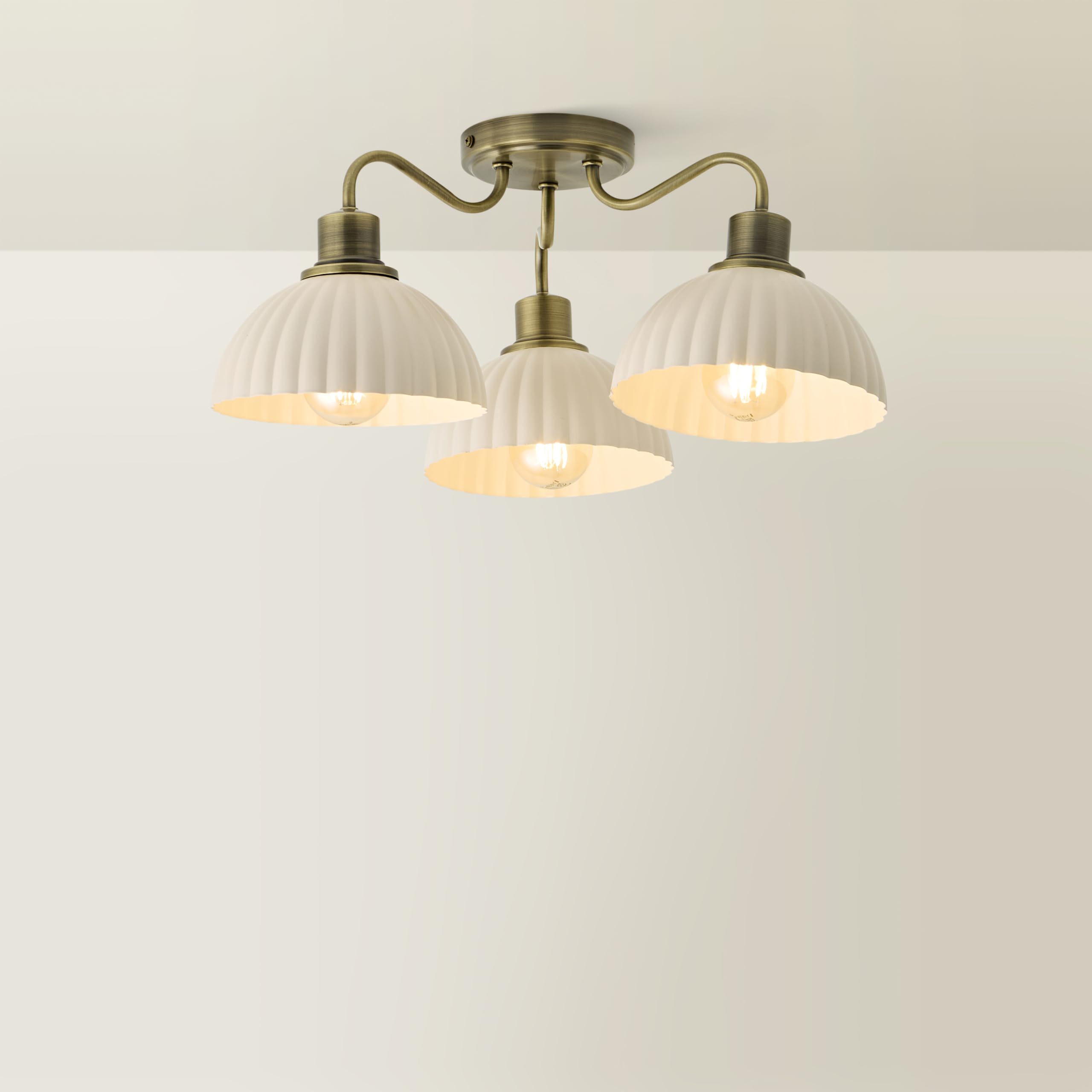 ValueLights | Bourton Brushed Gold 3 Arm Ceiling Light wth Ribbed Dome Shades | Ceiling Light, Home Décor & Improvement Essential