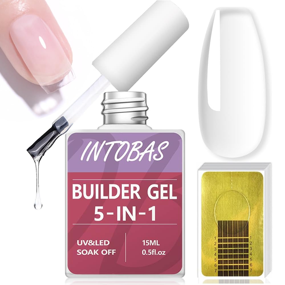 INTOBAS Kit Gel Uñas Constructor 5-EN-1, Uñas de Gel Constructor Clear, Builder Gel para Uñas UV con 100 Formas de uñas Para Extensión Fortalecedor y Decoración de uñas, Reparar uñas rotas-15ml