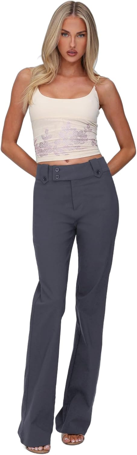 Tiger Mist Women's Kittie High-Rise Trousers with Buttoned Waistband and Flare Leg - Charcoal grey - XXS