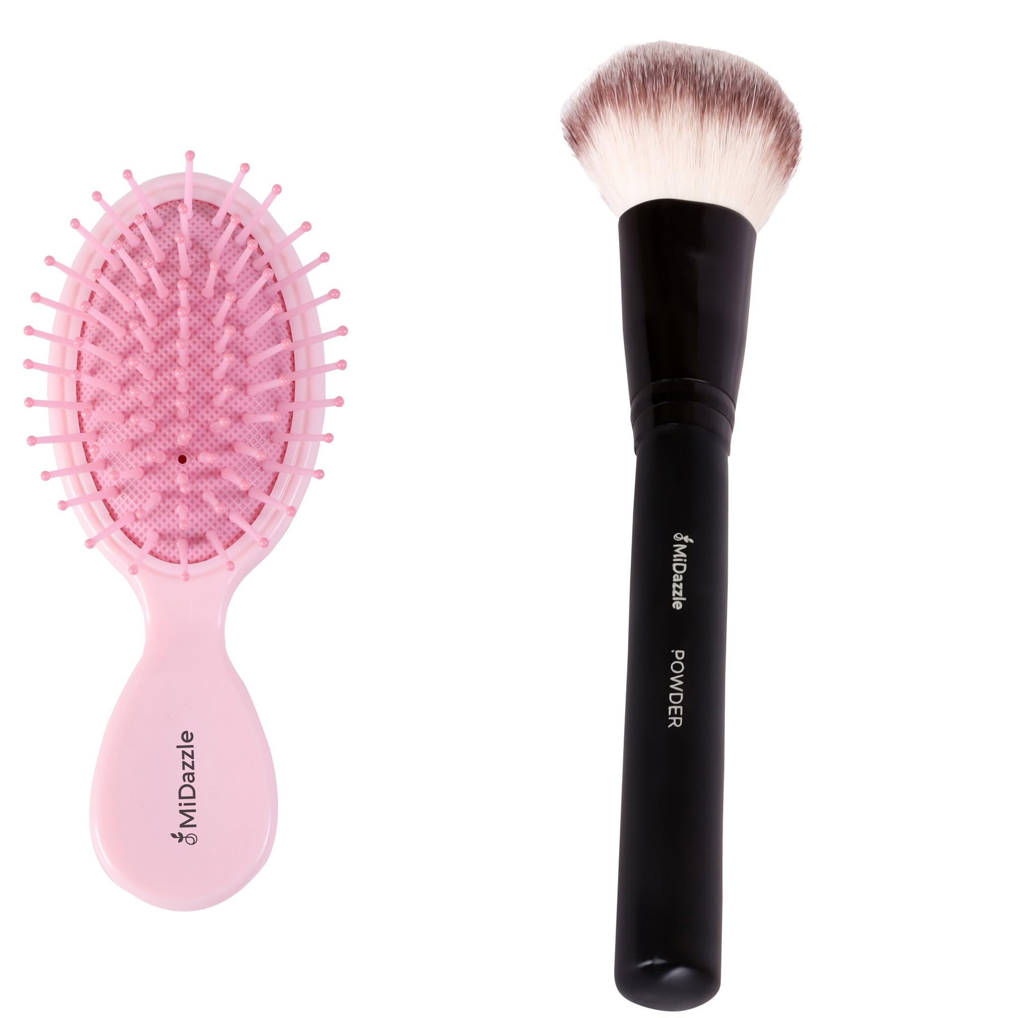 Midazzle Premium Pink Unicorn Kids Hair Brush with Powder Makeup Brush, Set of 2, Travel-Friendly