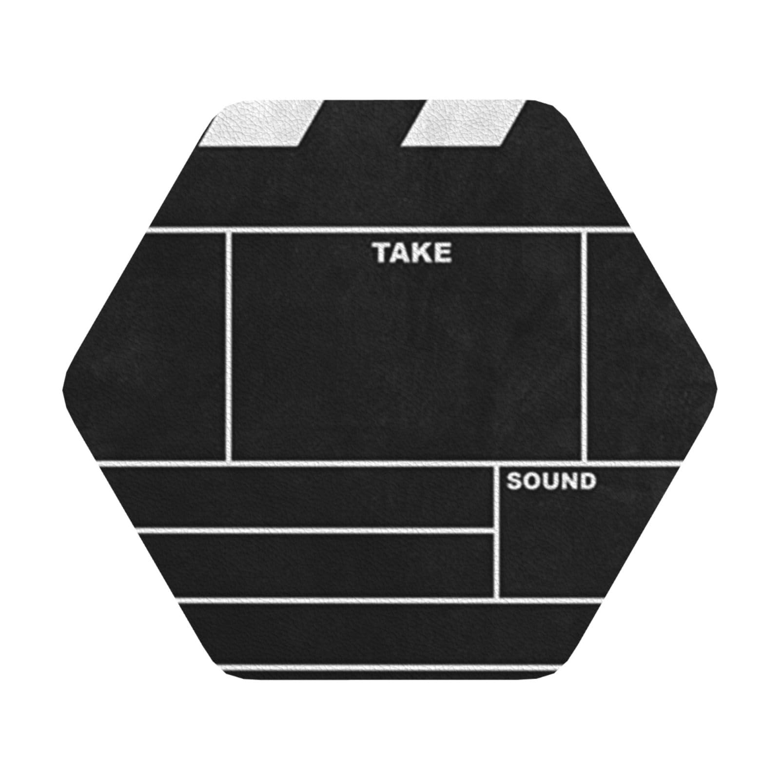 Classic Movie Clapboard Black PU Leather Coasters Set of 6 Hexagon Drink Coasters
