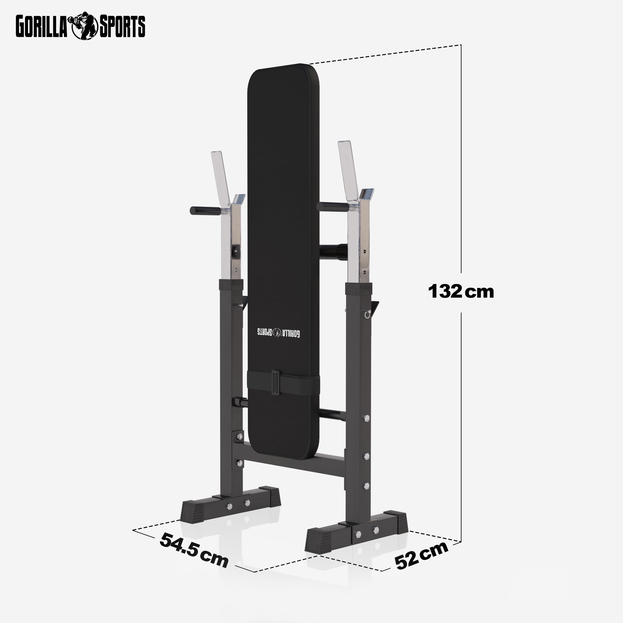 GORILLA SPORTS® Banc de Musculation - avec Support de Barres, Réglable, Multifonction, Pliable, Inclinable, Charge Max. 200kg, Noir/Blanc - Banc d'Haltérophilie, Banc de Poids, Entraînement, Fitness