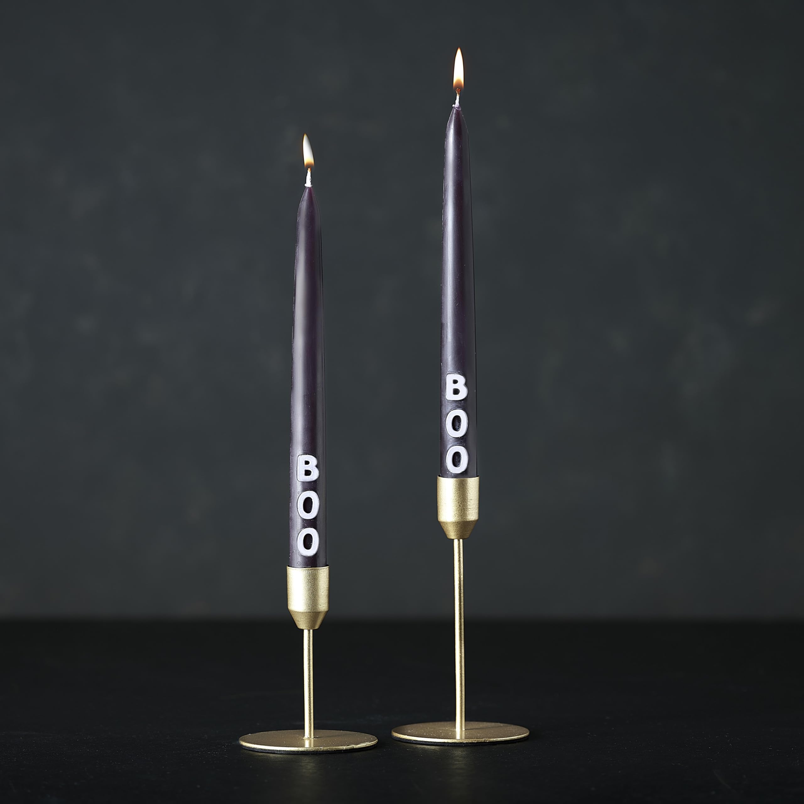 Halloween Candles – 2 Pack Black Dinner Candles with Red “Boo” Letters, Non-Scented Tapered Candle Sticks, Halloween Table Decoration