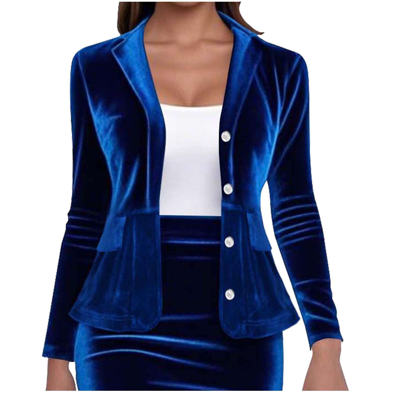HGps8w Velvet Blazer for Women Long Sleeve Slim Fit Lapel Button Down Velour Outerwear Dressy Vintage Suit Jackets
