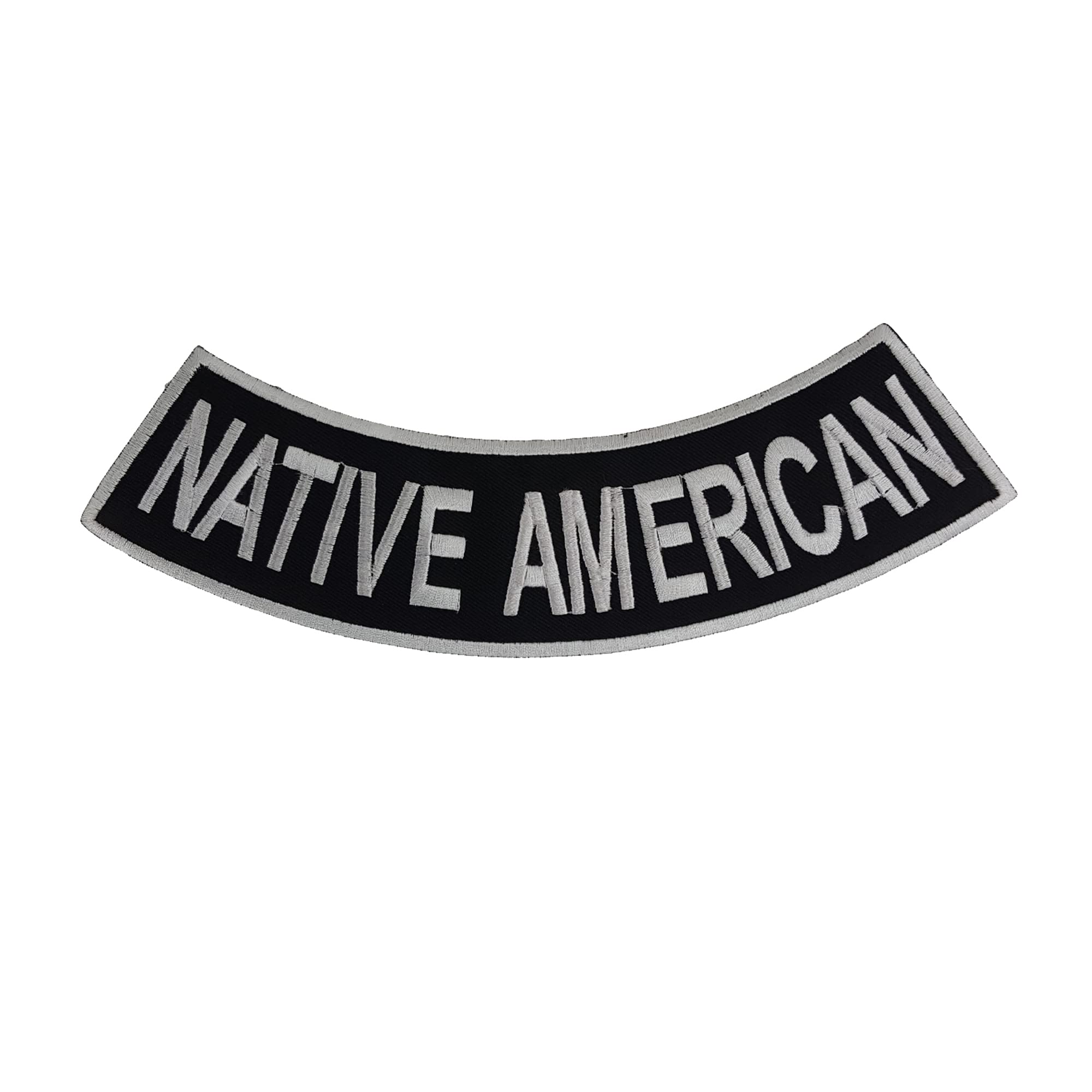 Native American White on Black Iron on Bottom Rocker Patch for Jackets & Vests
