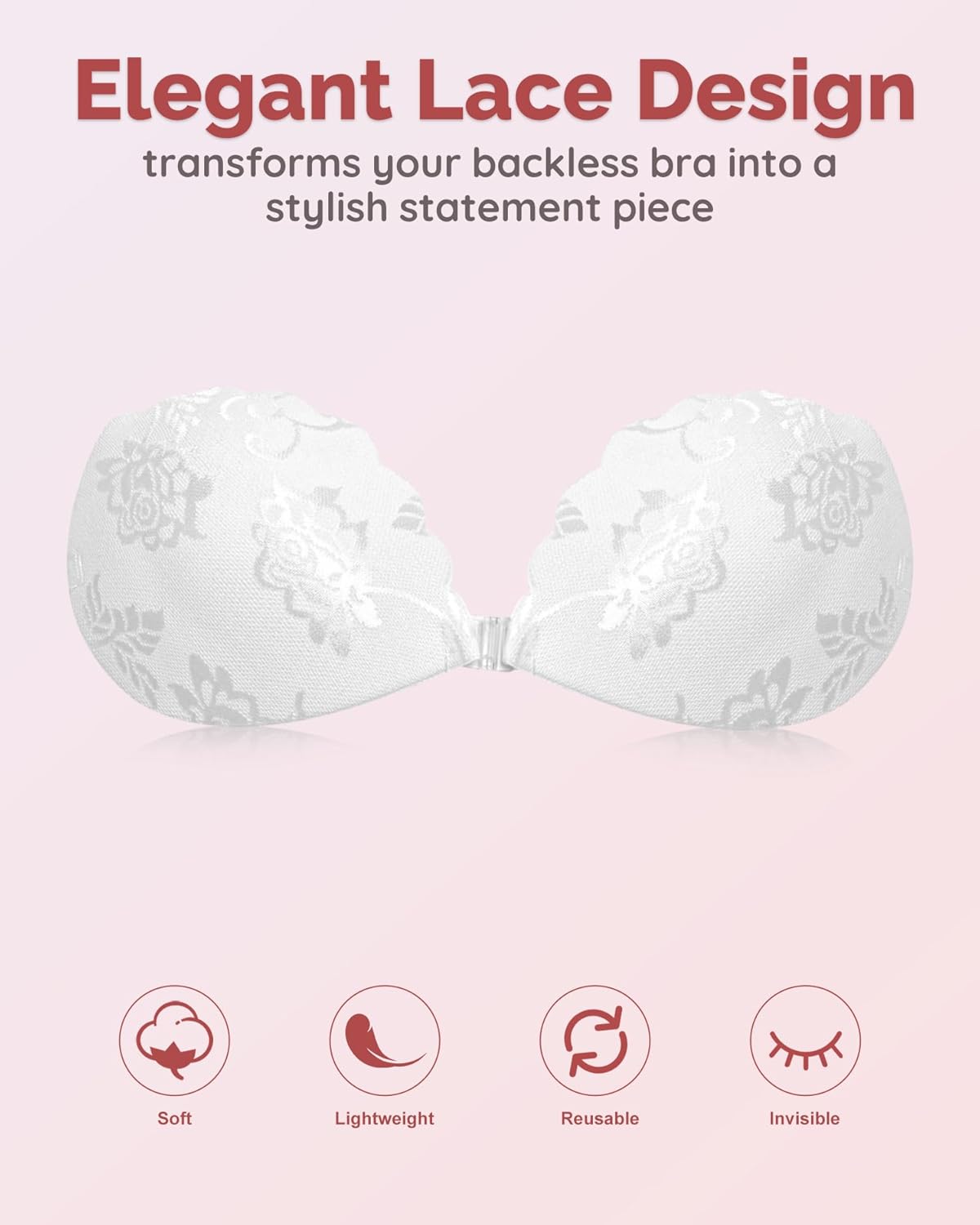 Backless Strapless Bra for Push Up, Lace Padded Adhesive Invisible Sticky for Women and Wedding Dress - Image 4