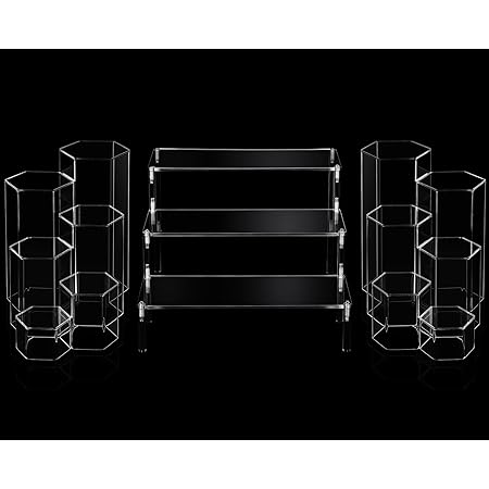 Yaomiao 12 Pcs Jewelry Display Risers Stacking Set 3 Tier Acrylic Display Stand Perfume Organizer Display Shelf Display Stand Hexagonal Risers Set by Gems on Display (Clear)