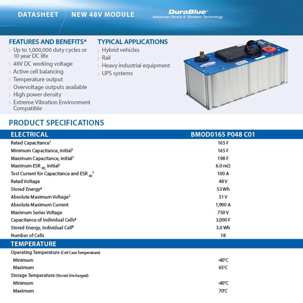 Buy Maxwell DuraBlue 48V 165F Super Capacitor Battery 18pcs 3000farad
