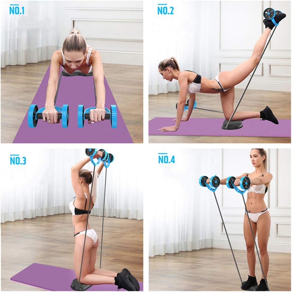 Ab Wheel Double Roller, Multifunctional Core Ab Workout, Abdominal Exercise Equipment, Abs Roller Wheel with Resistance Bands, for Home, Gym